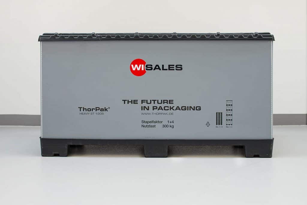 Foldable container - large load carrier individual dimensions, foldable container adapts to the component. Twin/single sheet pallet (with steel reinforcement) welded, with locator for locking the container ring. Container ring made of Aircell® 10mm/3000g. Twin/Single Sheet lid welded with latches for locking onto the container ring.